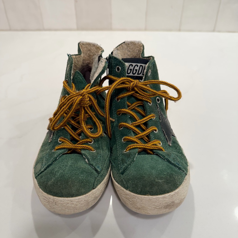 Golden Goose Kids Green Sneakers with Yellow Laces